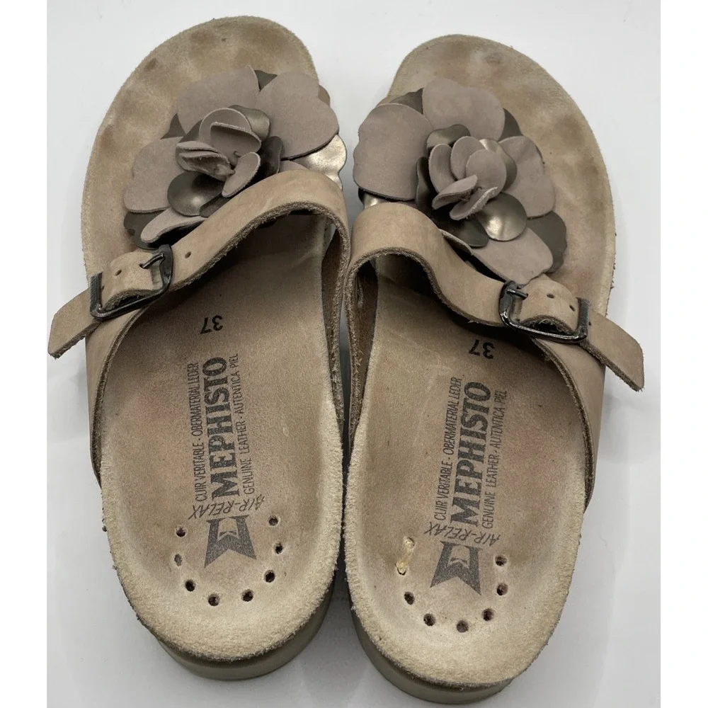 Mephisto Helen Flower Women Brown Leather Air Relax Comfort Cork Sandal Size 37